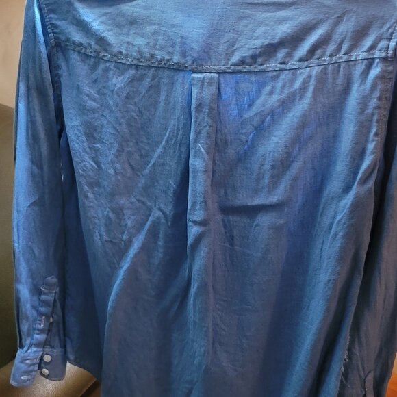 Blue Linen Shirt Petite Small - Picture 4 of 7